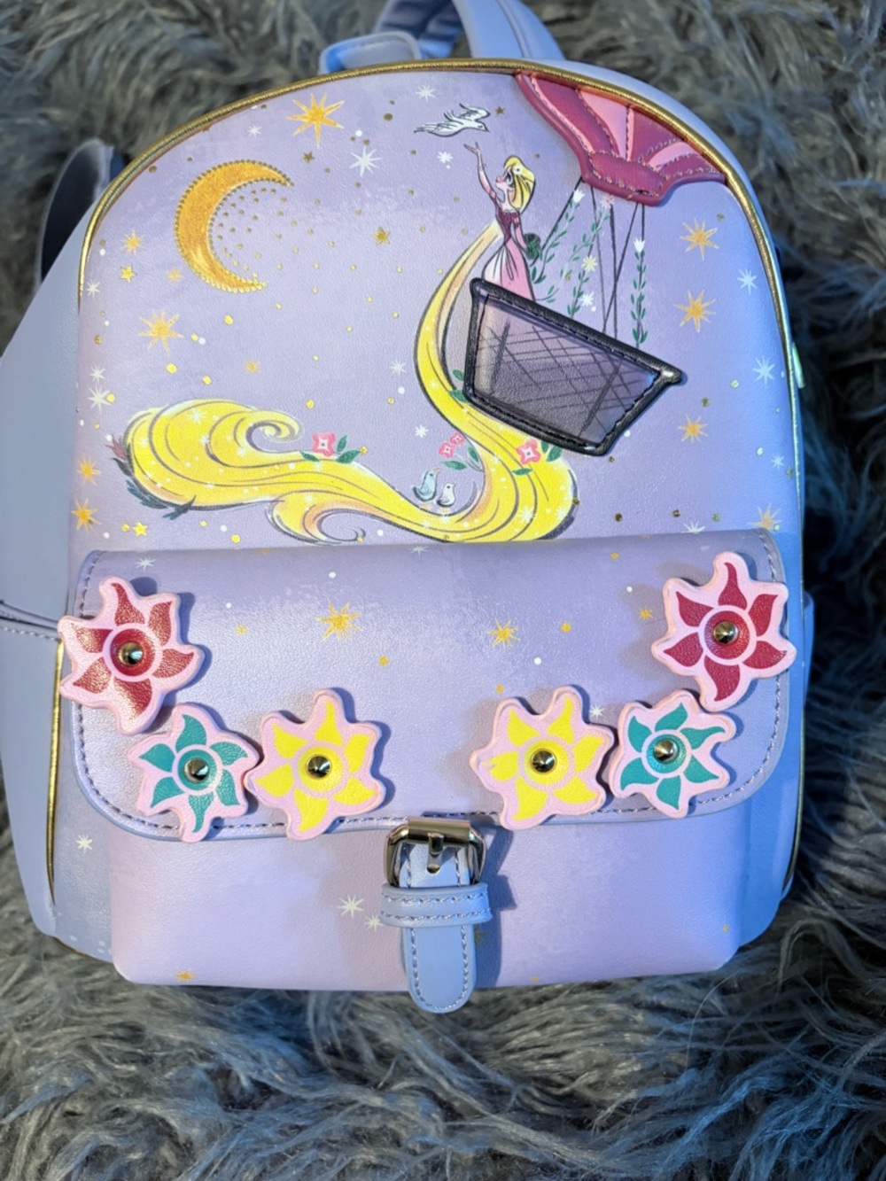 Danielle Nicole Lavender Rapunzel Fairy Tale Mini Backpack with Floral Appliqués - Picture 2 of 10
